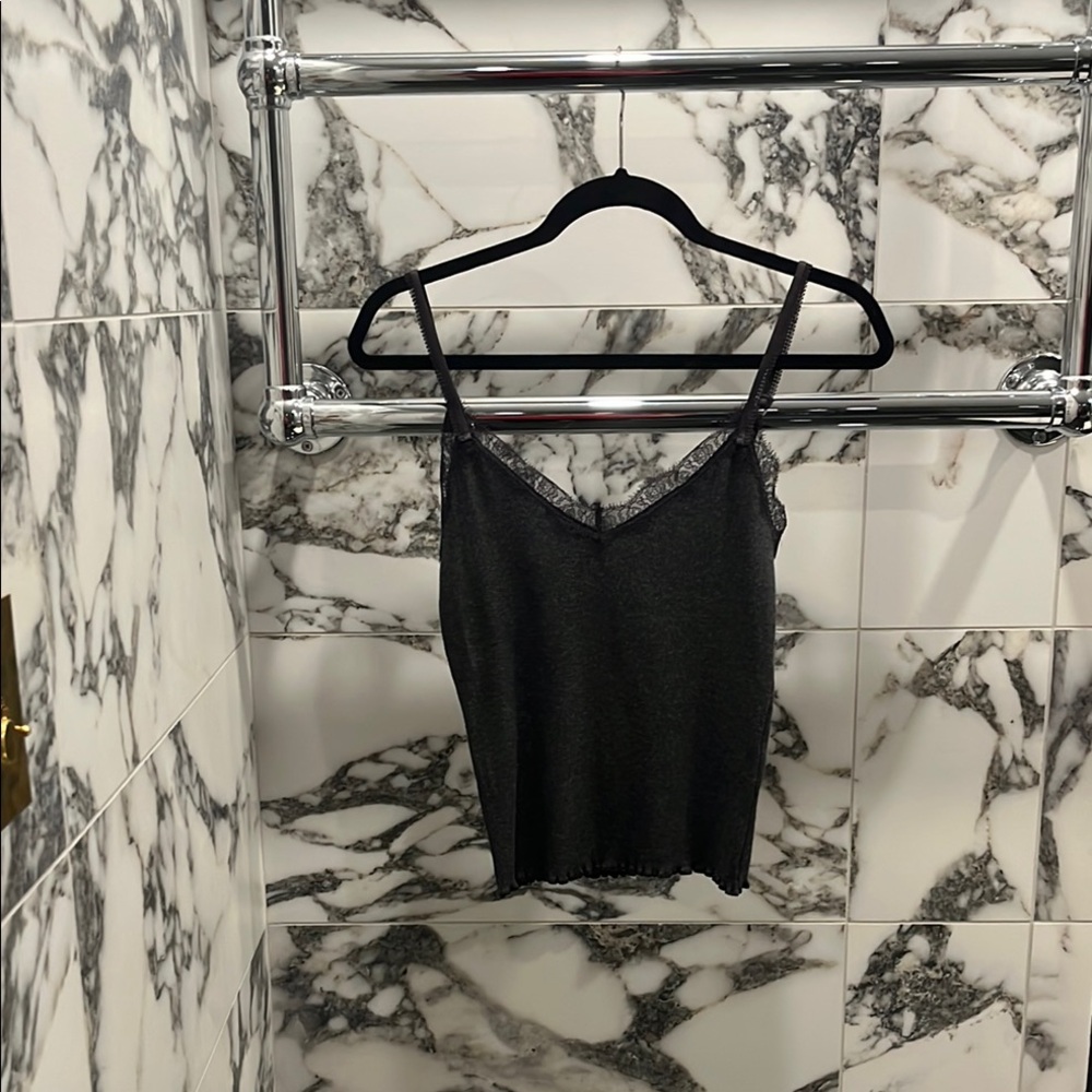 JCrew Fine Rib Lace-Trim Tank Top Gray

**NWOT**

Condition: New
